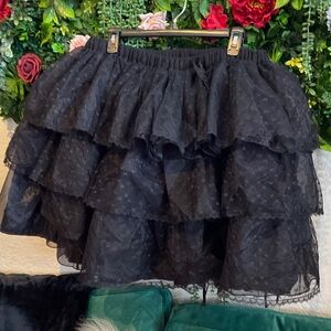 Black Tiered Circle Skirt with Ruffle Layers